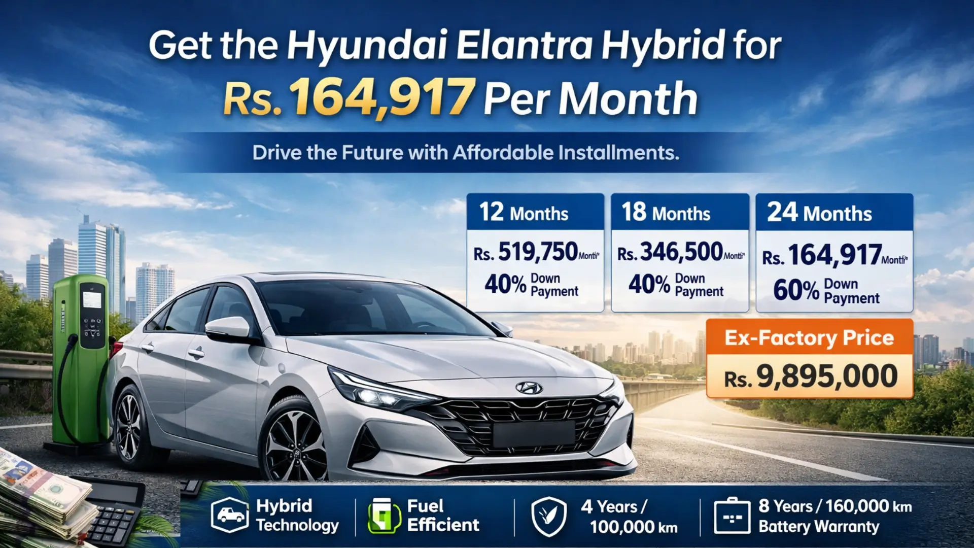Get the Hyundai Elantra Hybrid for Rs. 164,917 Per Month in Pakistan