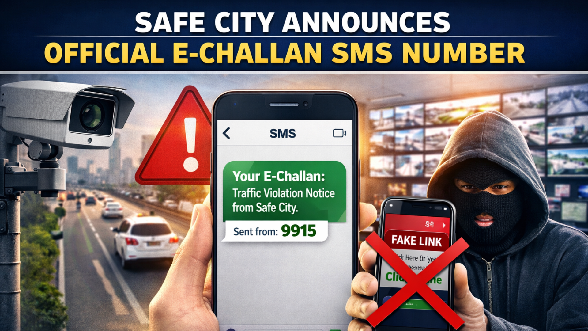 Safe City Official E-Challan SMS Number 9915